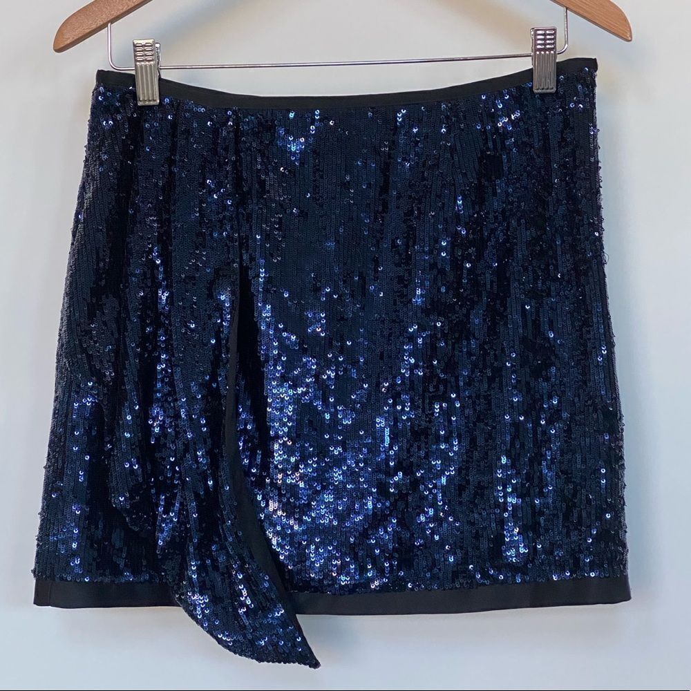 Karen Millen Blue Sequin Drape Mini Skirt, Size 6